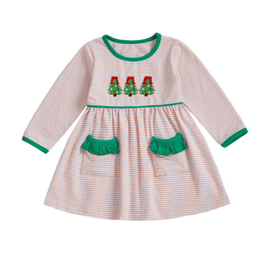 Baby Girl Holiday Plaid Dress With Reindeer Embroidery Bow