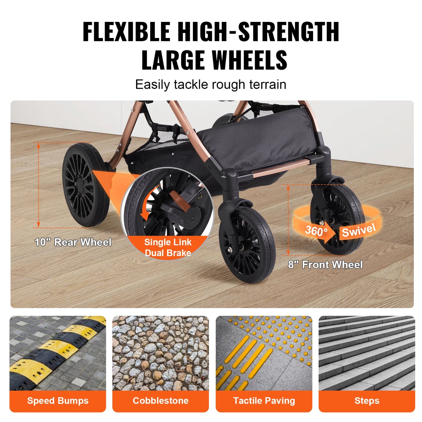 Foldable Dog Stroller with Brakes and Detachable Carrier