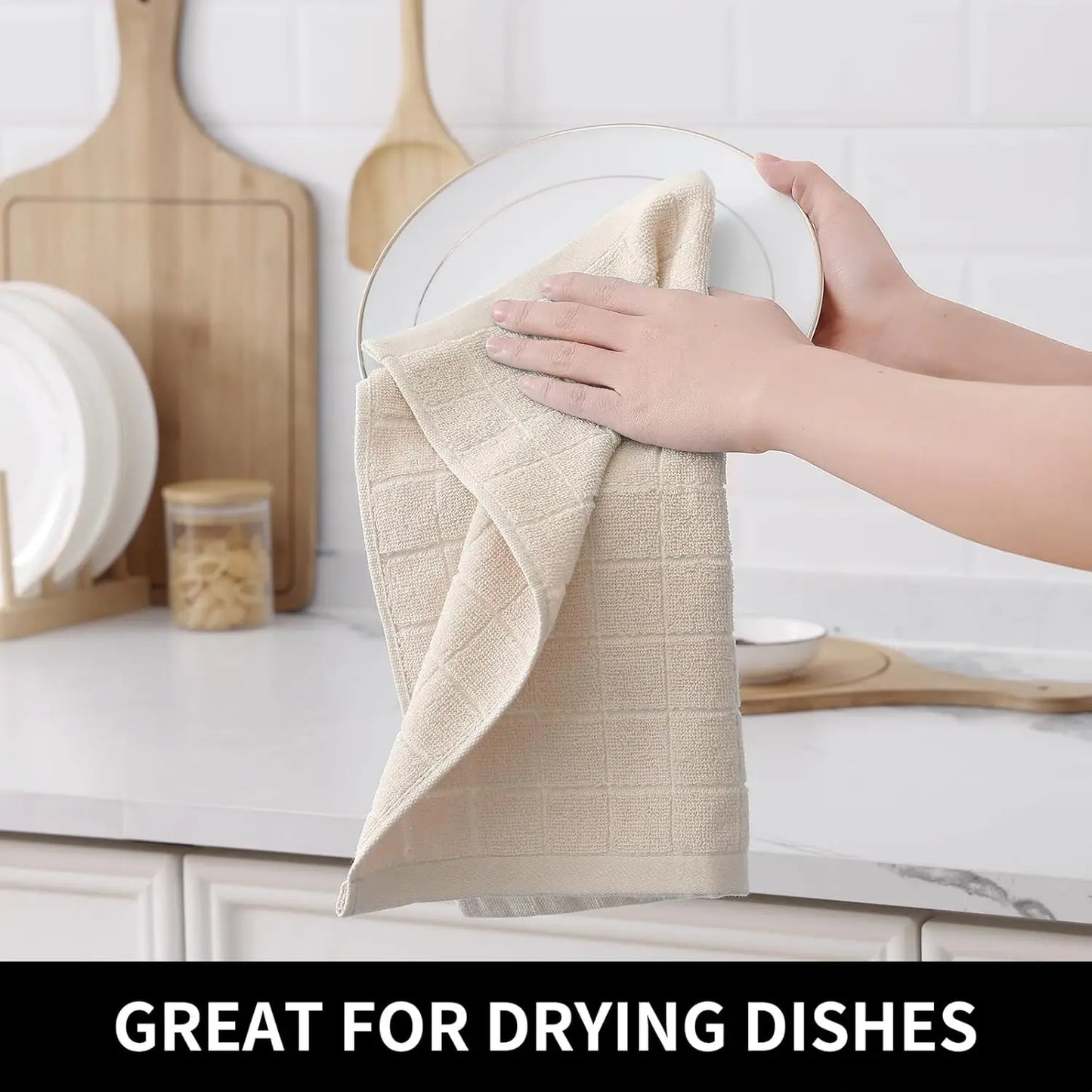 Zhejiang Terry Kitchen Towels 4 Pack, Vintage Checkered Design, Super Absorbent Cloths For Kitchen Countertop Cleaning