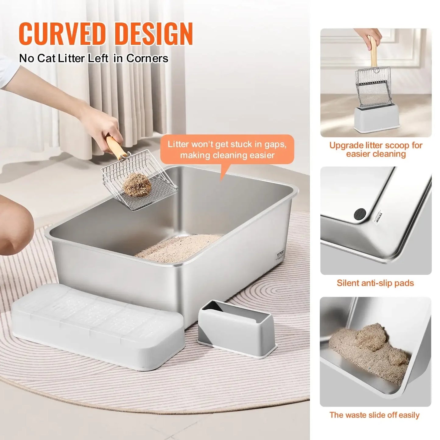 Odor-Free Deep Cat Litter Box with Filtering Foot Board