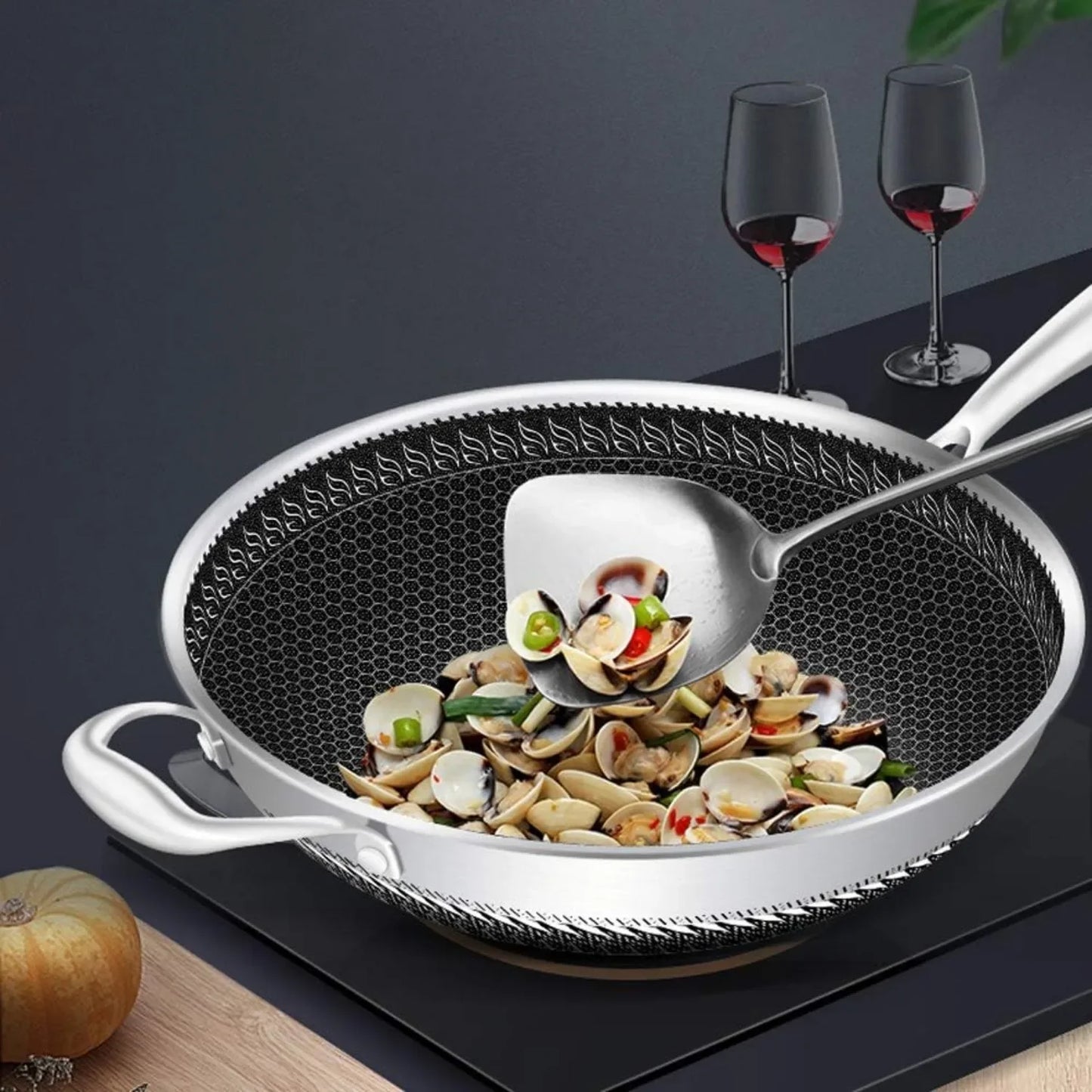 Hign-concerned Stainless Steel Saute Pan With Honeycomb Coating Nonstick