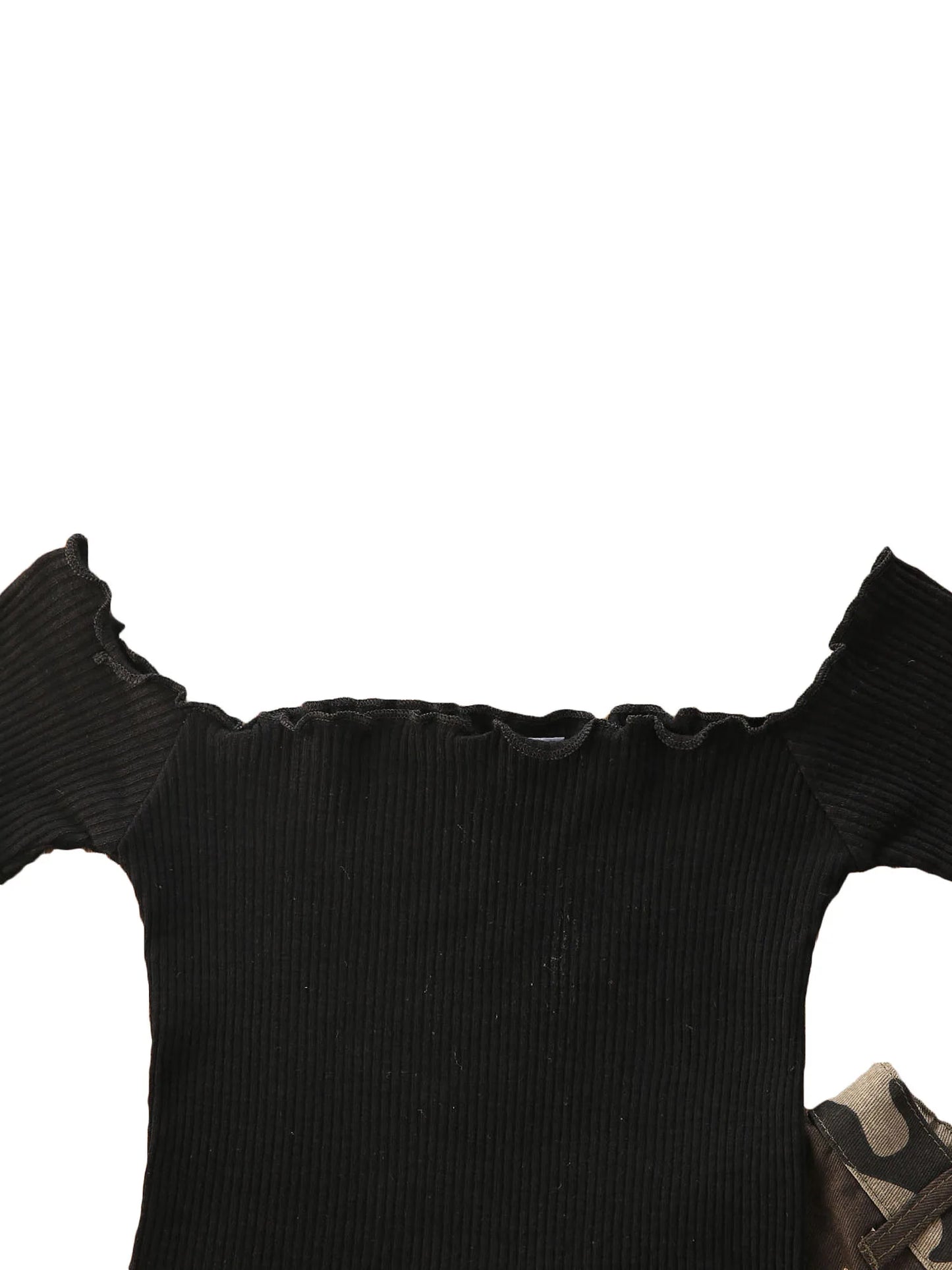 Pudcoco Toddler Girl Boat Neck Crop Top Camouflage Pants