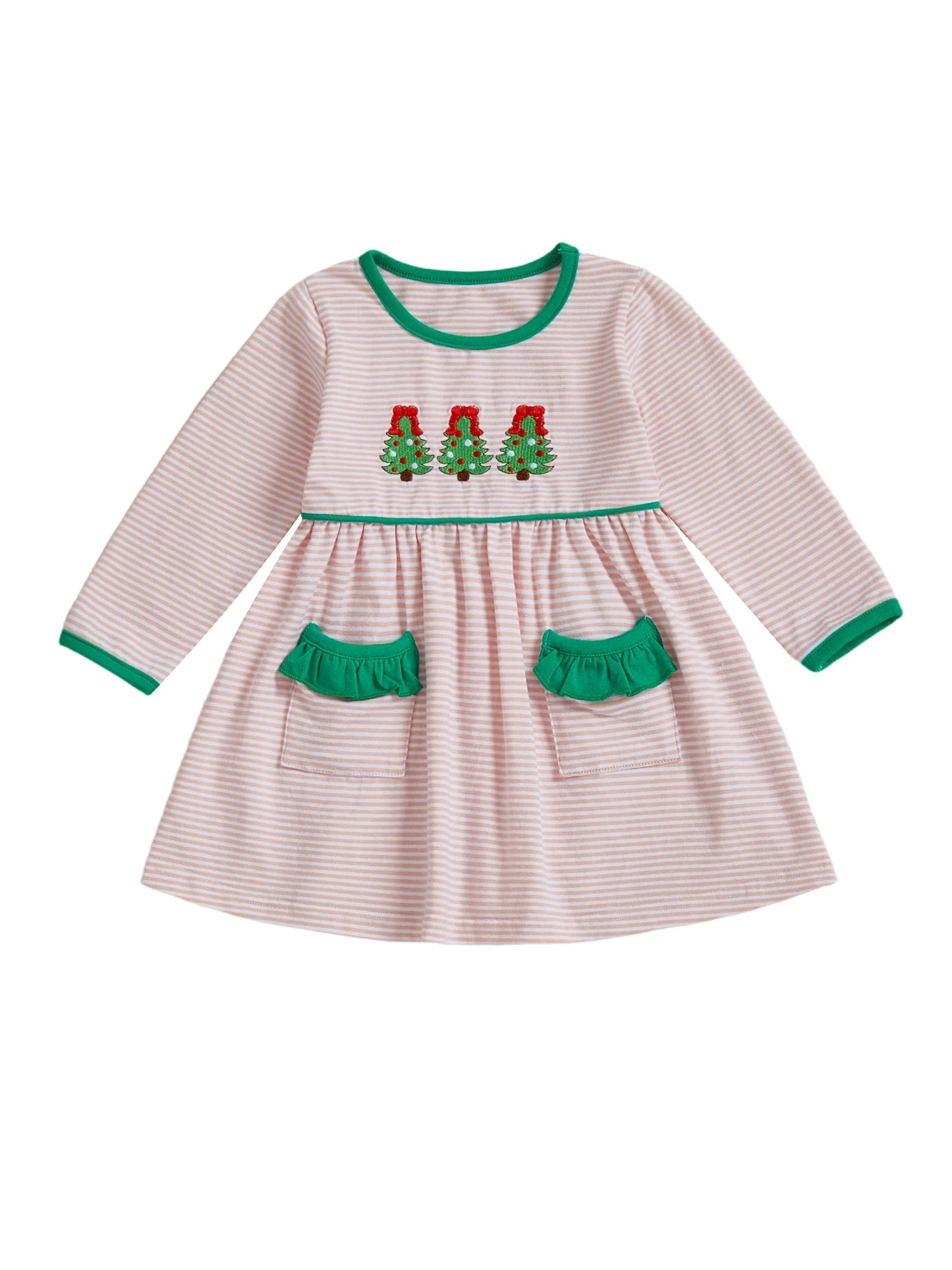 Baby Girl Holiday Plaid Dress With Reindeer Embroidery Bow