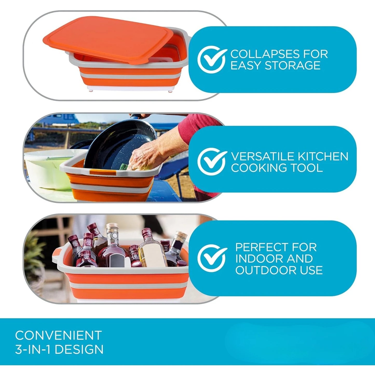 Collapsible XL BBQ Prep Tub With Cutting Board And Lid