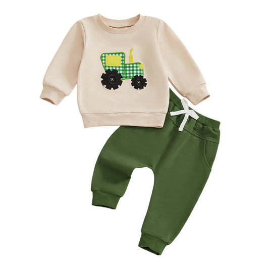 Emmababy Boys Dinosaur Embroidery 2-Piece Fall Outfit Set