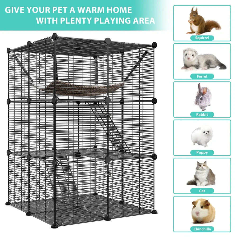 Closure UltraDurable IndustrialGrade Three Tier Metal Wire Cat CagePlaypen Hammock