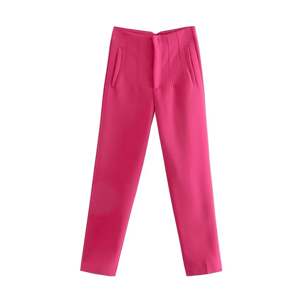 TRZA Women Office Wear Pants With Seam Detail High Waist