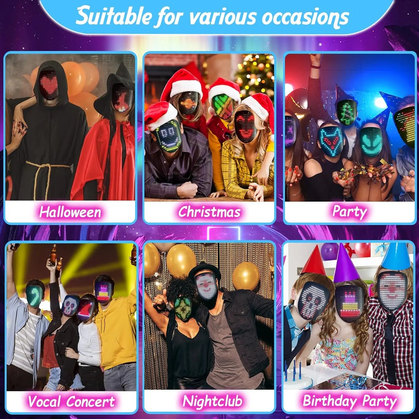 Bluetooth LED Mask With App Control For Animated GIFs