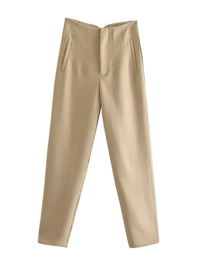 TRZA Women Office Wear Pants With Seam Detail High Waist
