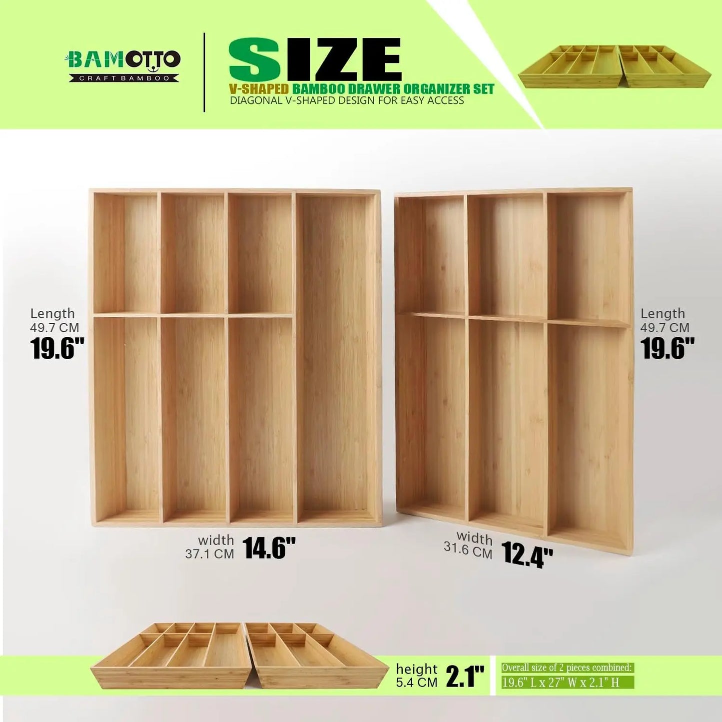 Bamboo Drawer Organizer Set for Kitchen Cutlery and Utensils