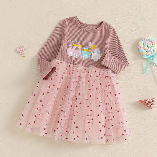 Toddler Girl Princess Dress Floral Embroidery Tulle Sleeves
