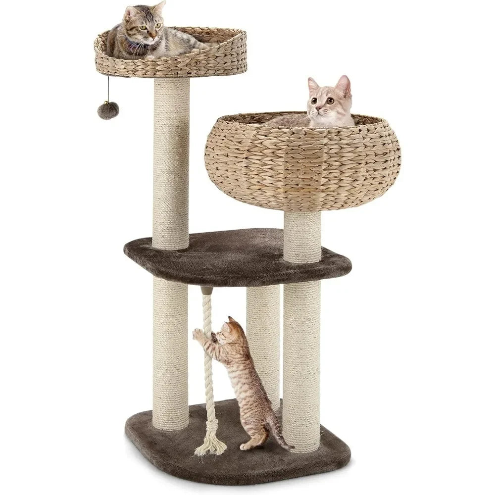 Modern Cat Tree with Natural Sisal Scratching Post and Condo