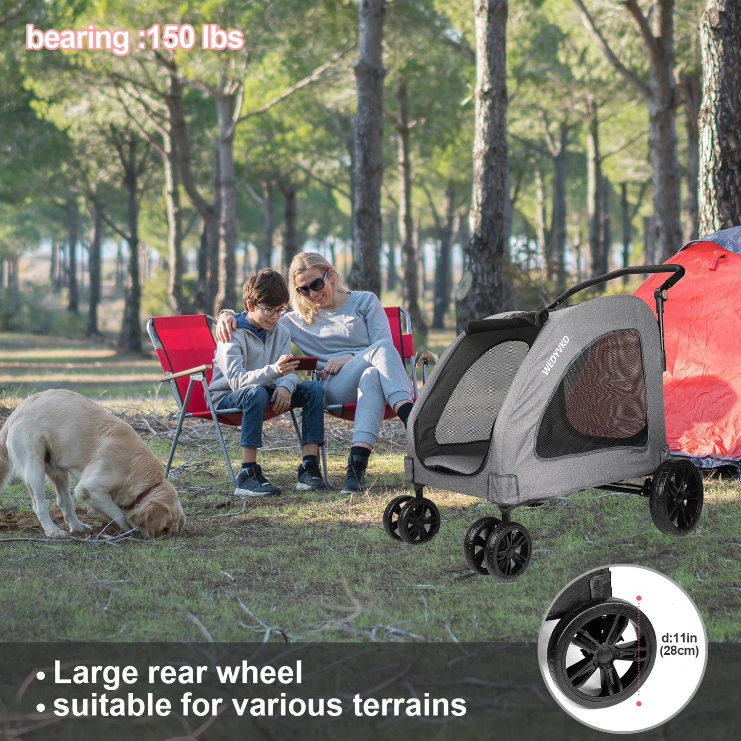 Premium Pet Stroller With Three Wheels For Dogs And Cats
