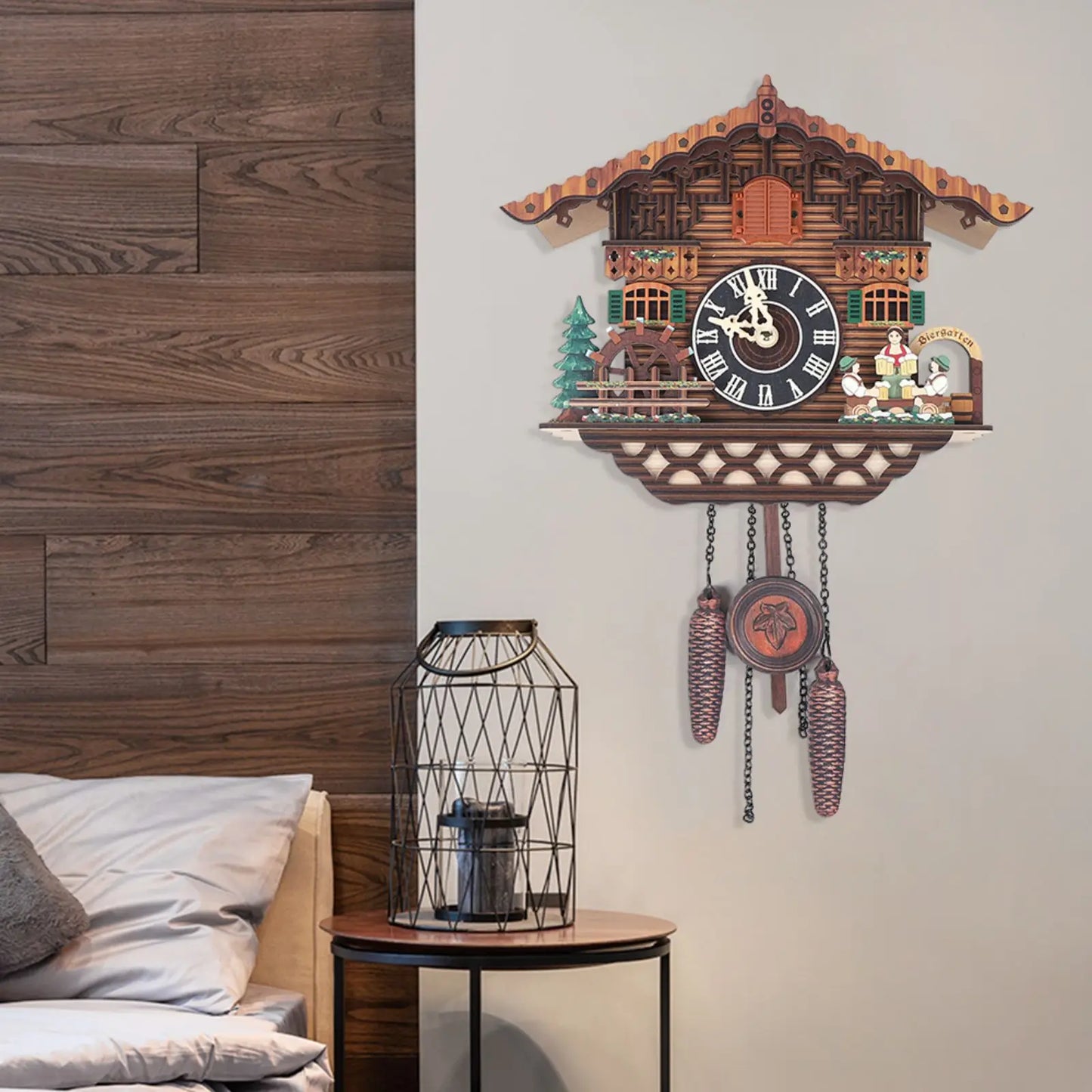 Creative Wooden Bird Cuckoo Wall Clock With Swinging Wings