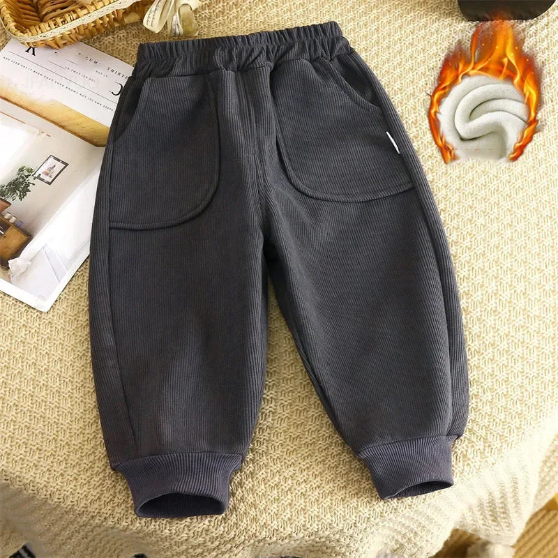 Kids Velvet Fleece Pants Warm Trousers For Daily Playwear