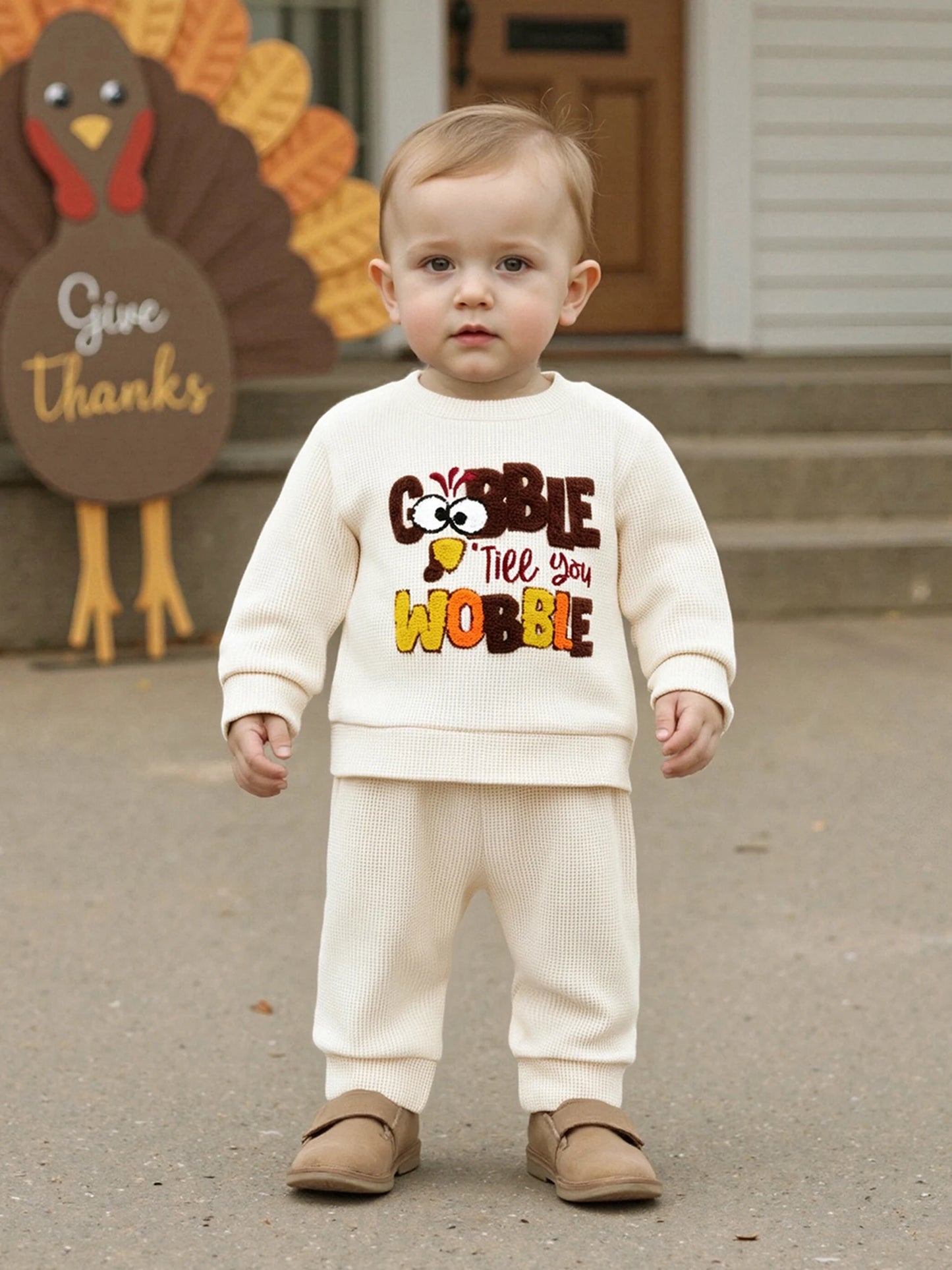 Thanksgiving Baby Girl Turkey Embroidered 2 Piece Set