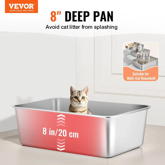 Odor-Free Deep Cat Litter Box with Filtering Foot Board