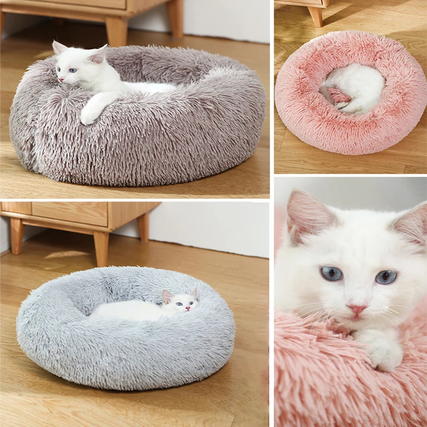 Donut Dog Bed Warm Plush Calming Sofa Cushion for Pets