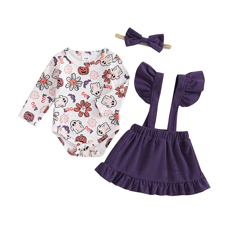 Pudcoco Toddler Boy Halloween Romper Set Spider Web Print