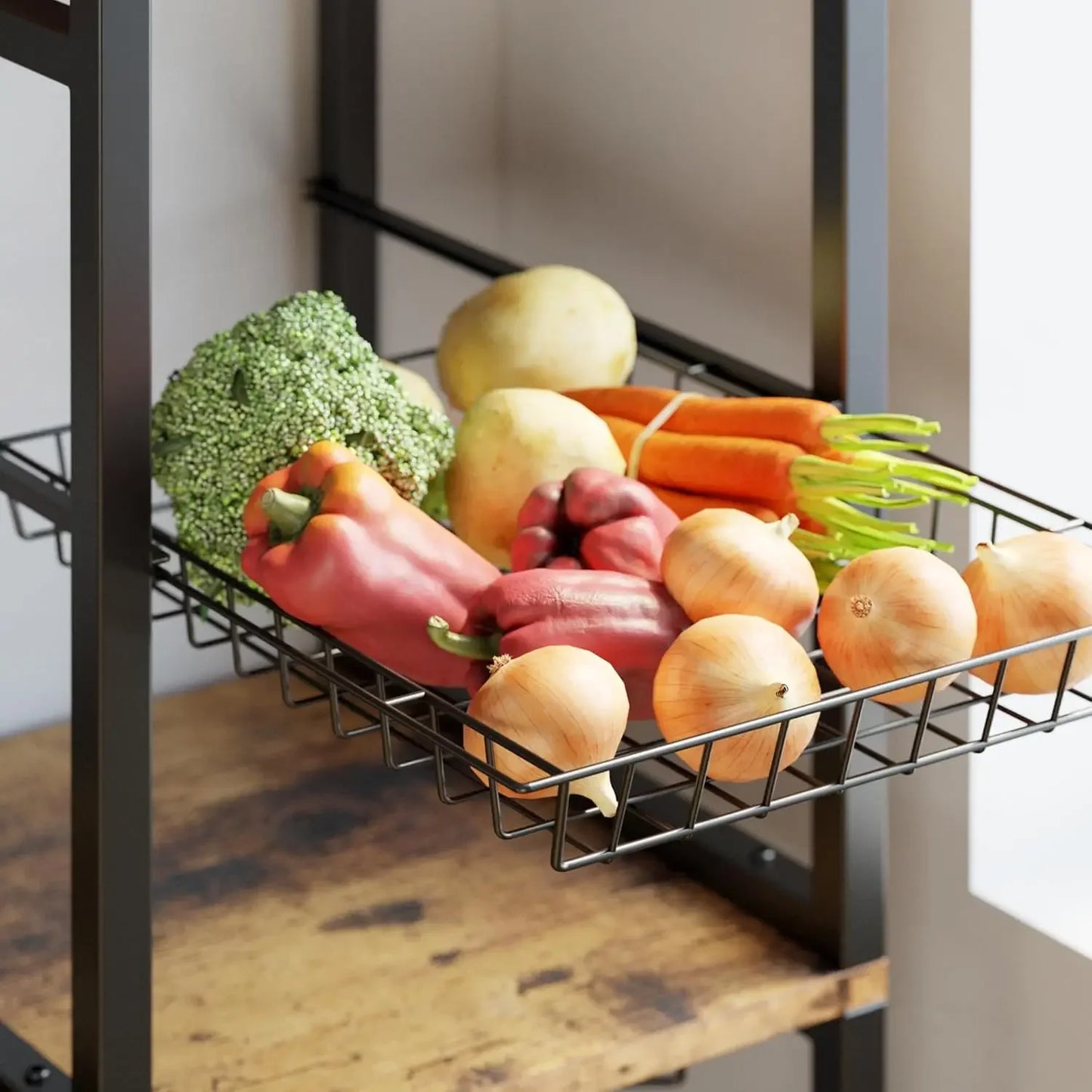 Bakers Rack With Power Outlet And Storage Cabinets