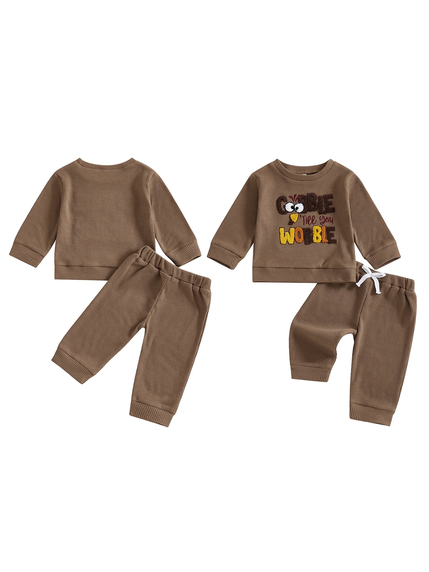 Thanksgiving Baby Girl Turkey Embroidered 2 Piece Set