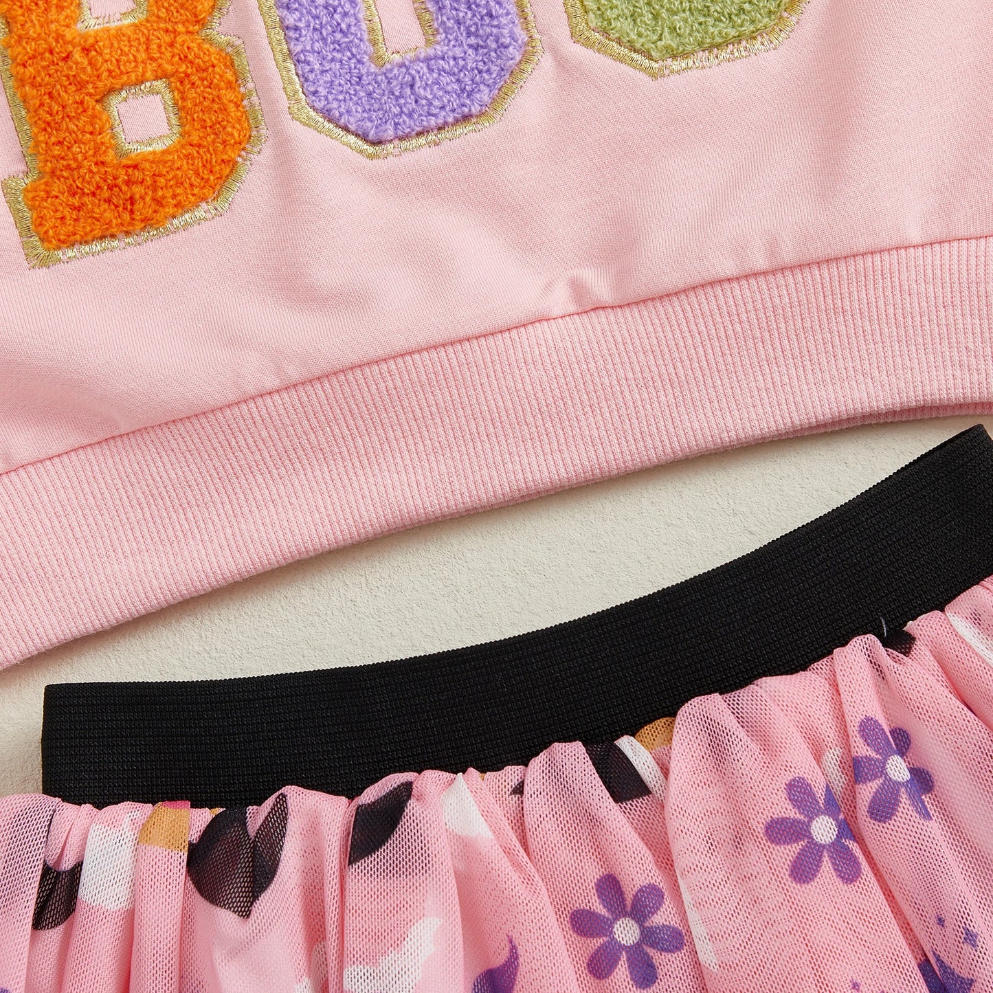 Girls Halloween Ghost Embroidery Tulle Skirt Outfit Set