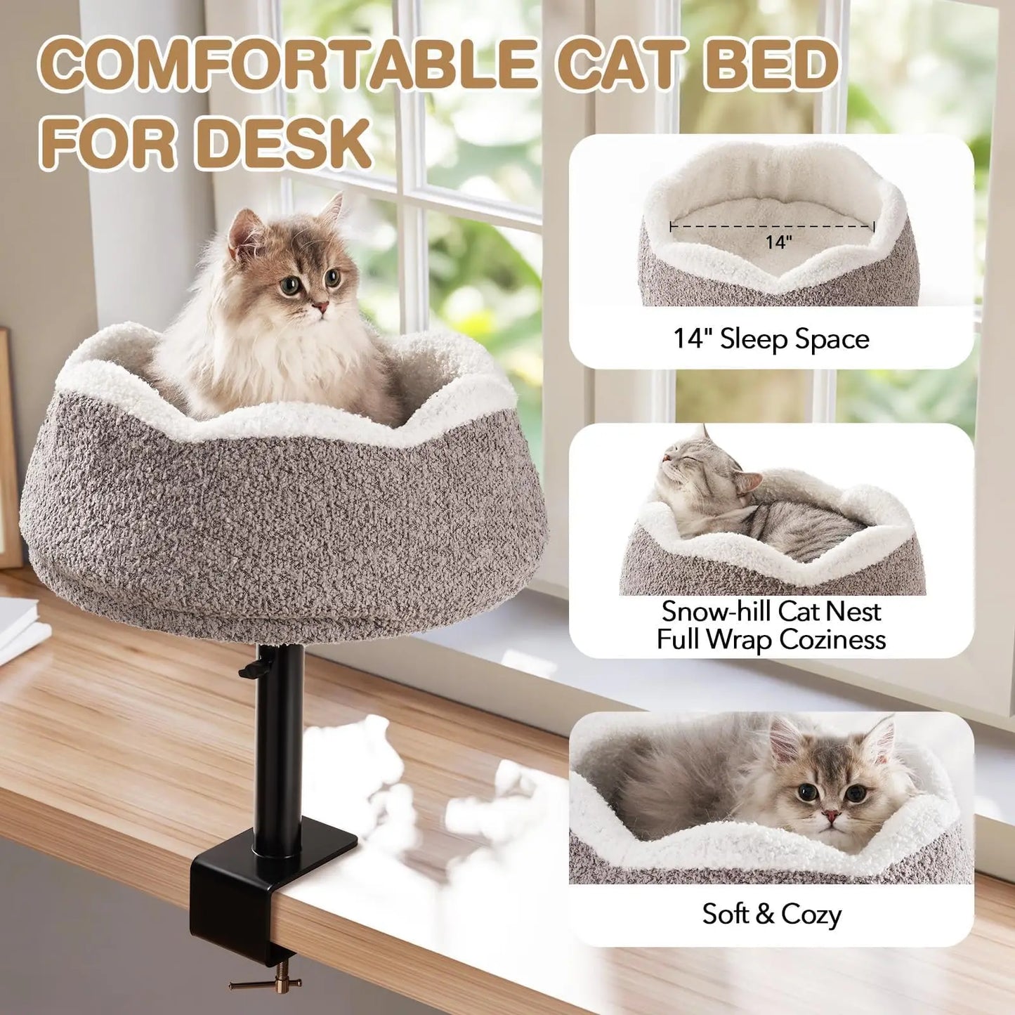 MEWOOFUN Cat Desk Bed Perch With 360 Rotation Adjustable