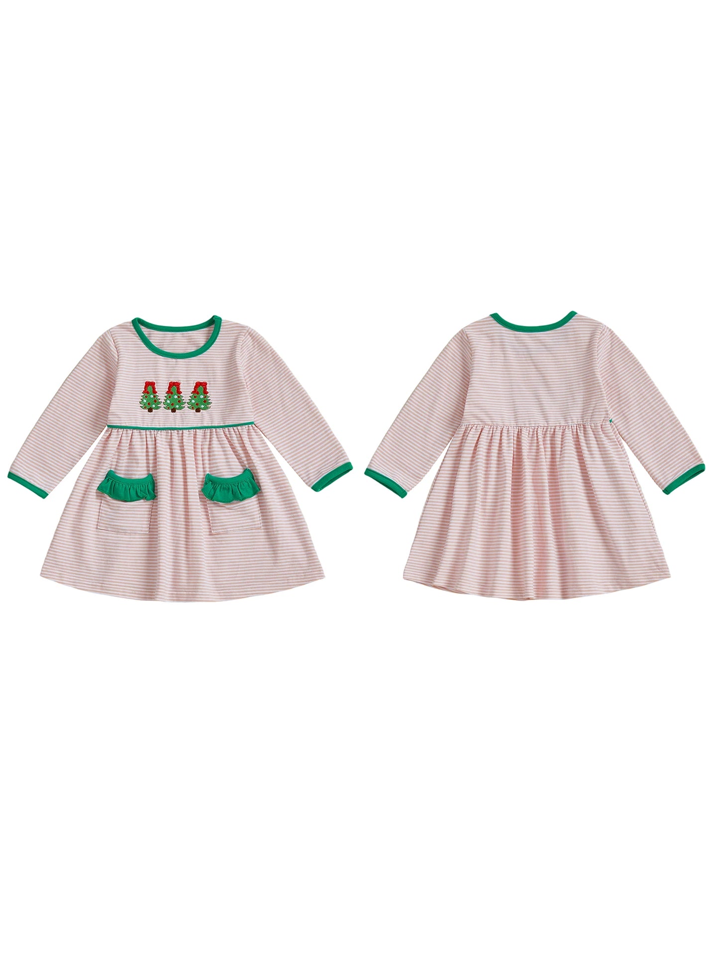 Baby Girl Holiday Plaid Dress With Reindeer Embroidery Bow