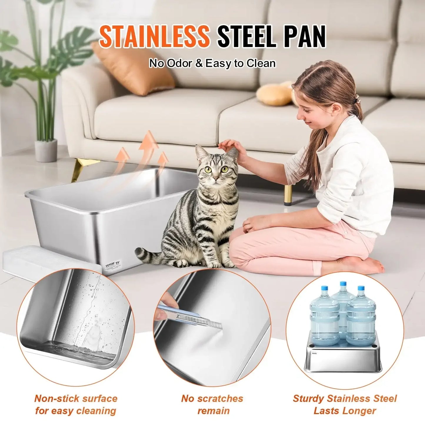 Odor-Free Deep Cat Litter Box with Filtering Foot Board