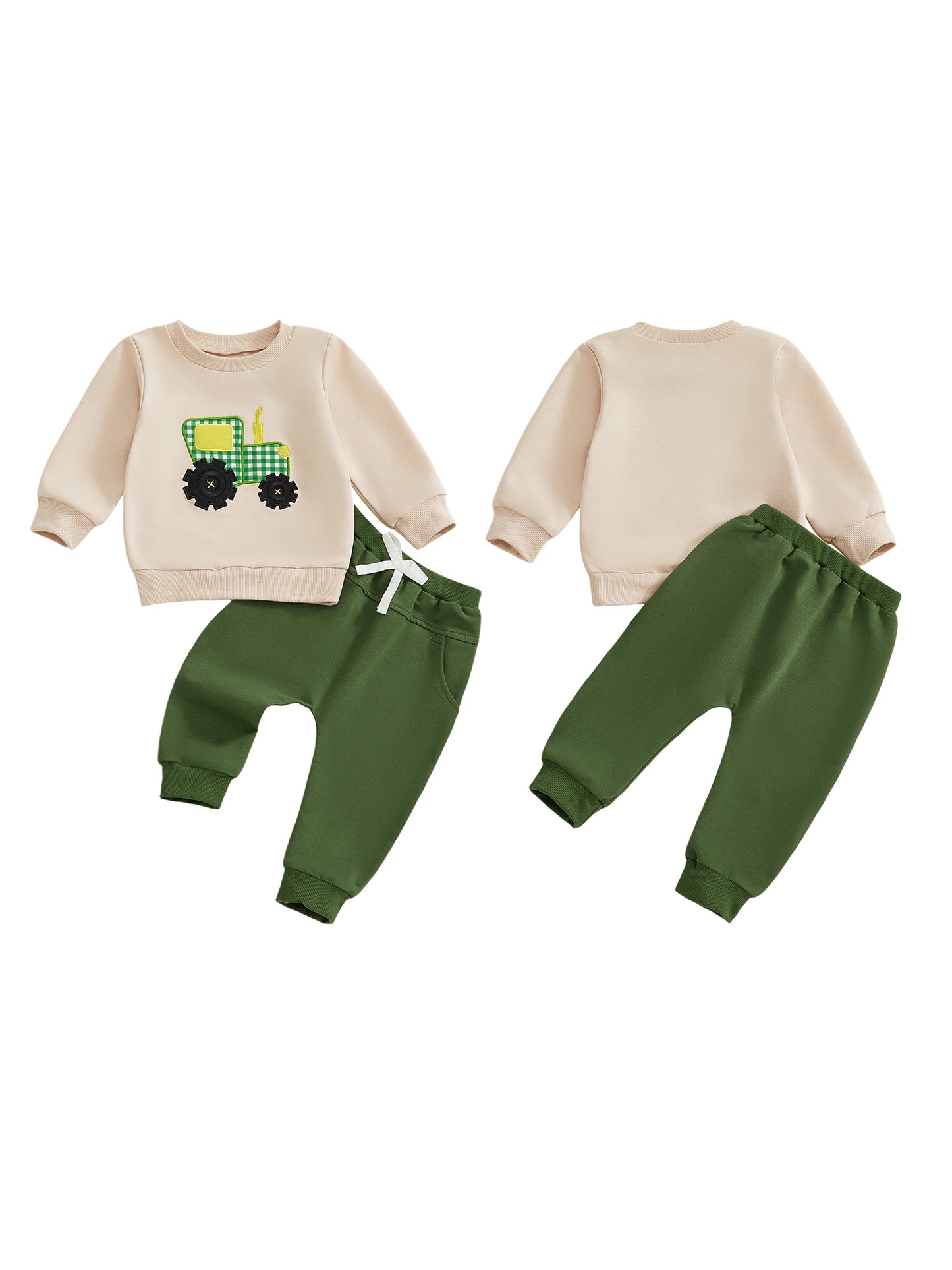 Emmababy Boys Dinosaur Embroidery 2-Piece Fall Outfit Set