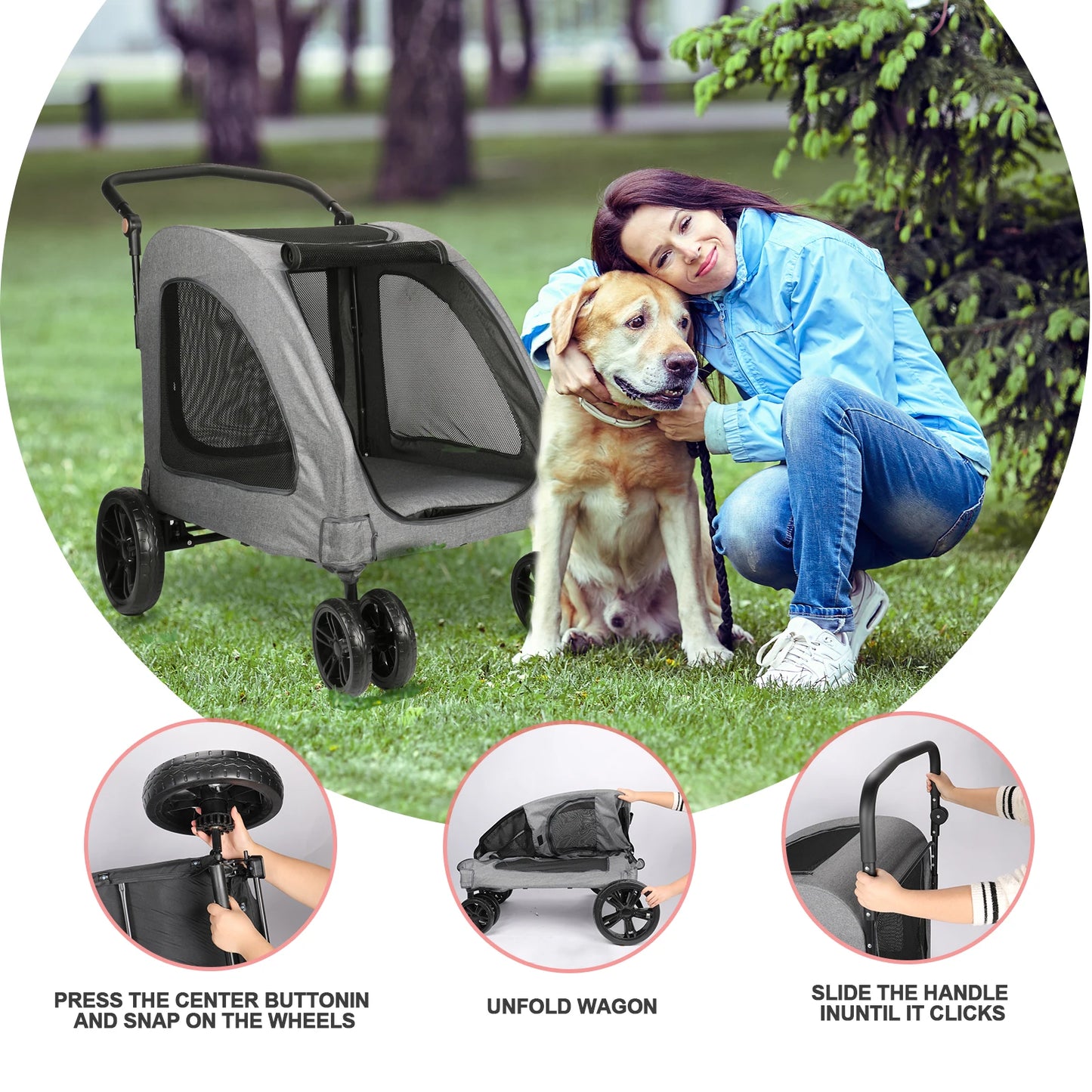 Premium Pet Stroller With Three Wheels For Dogs And Cats