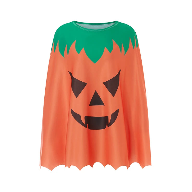 Spooky Pumpkin Witch Costume Cloak Cape for Kids and Adults