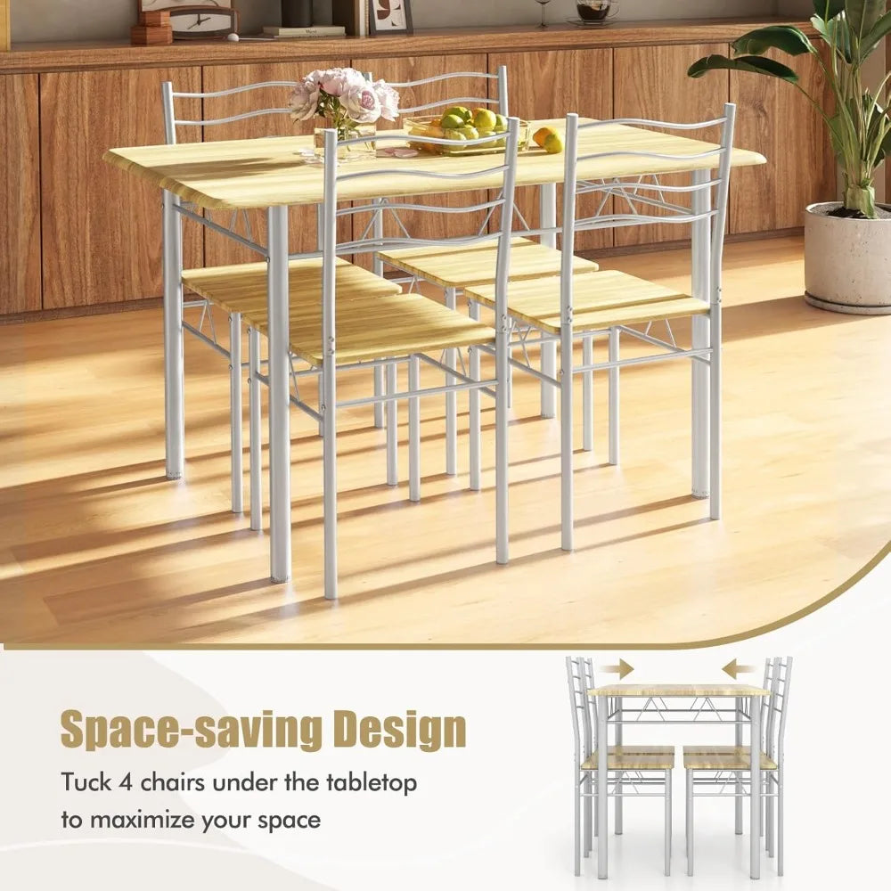 Contemporary Dining Table Set With Metal Frame And Chairs