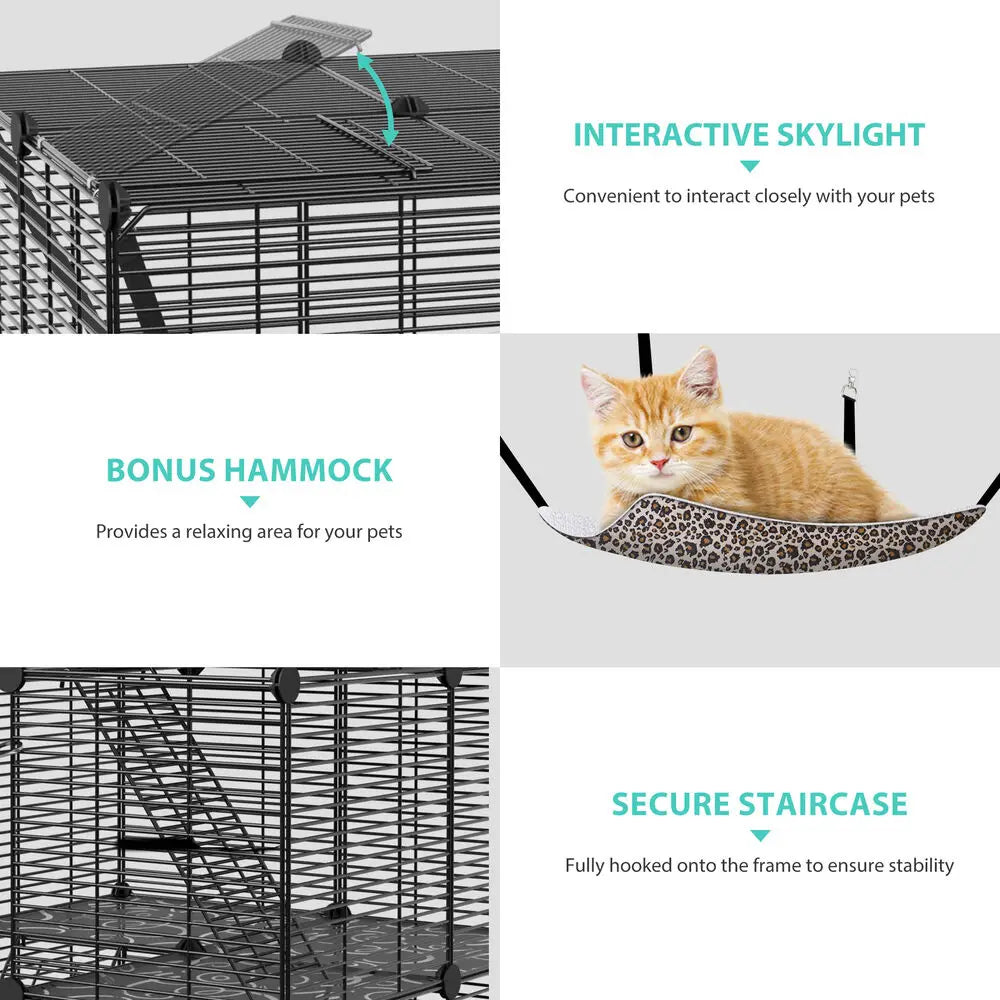 Closure UltraDurable IndustrialGrade Three Tier Metal Wire Cat CagePlaypen Hammock