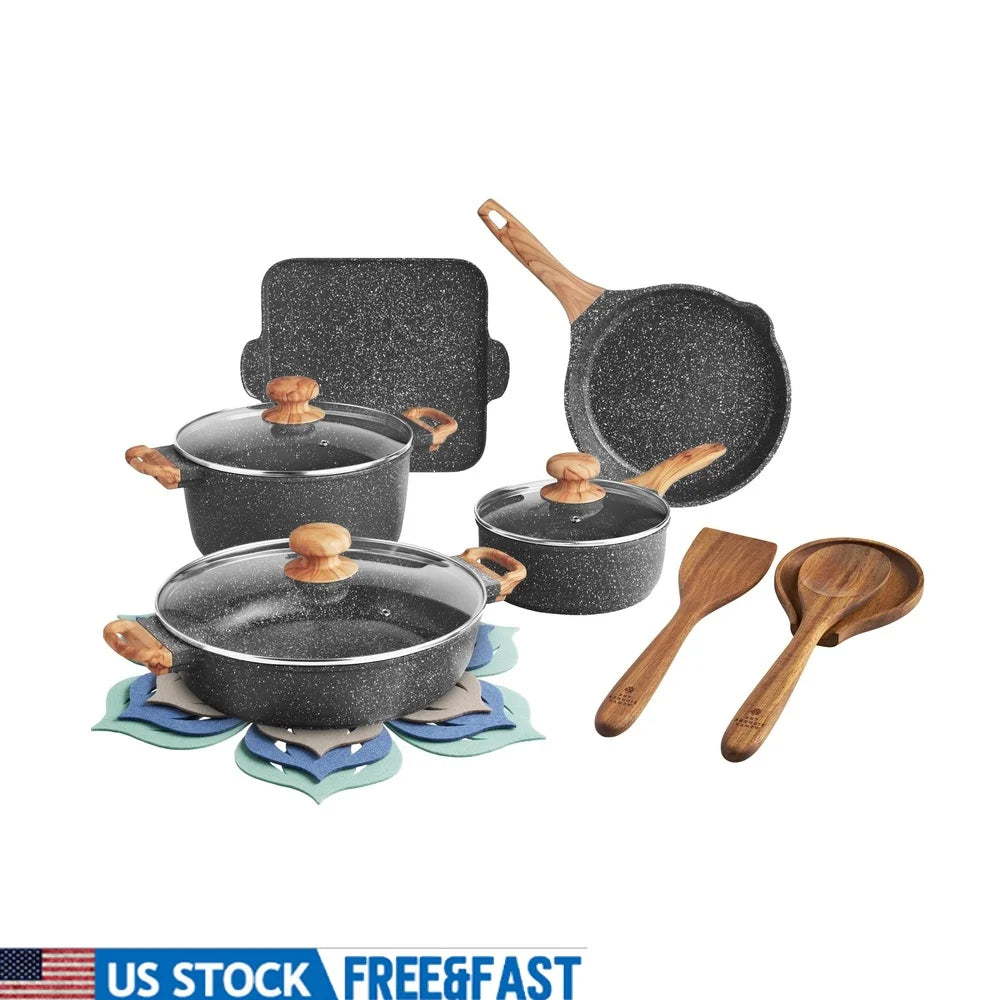 Prairie Cast Aluminum Cookware Nonstick Glass Lids Set