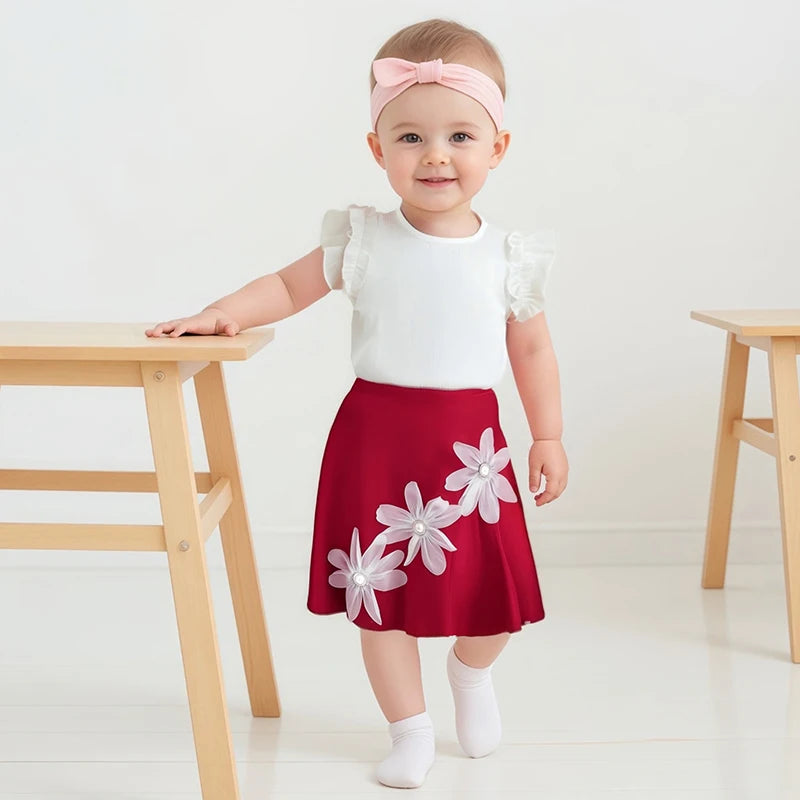 Emmababy Girls Summer Outfit Set Floral Skirt T Shirt Kids