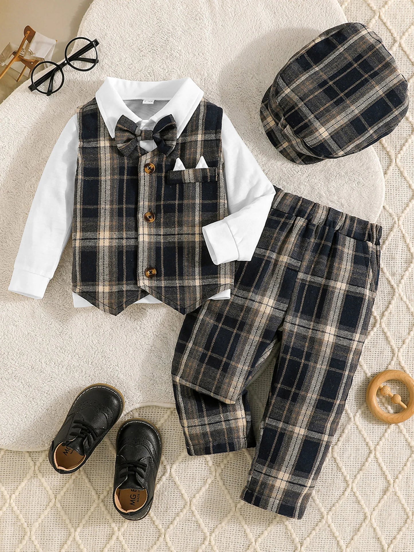 Baby Boy Formal Wear 4-Piece Set Shirt Vest Pants Hat