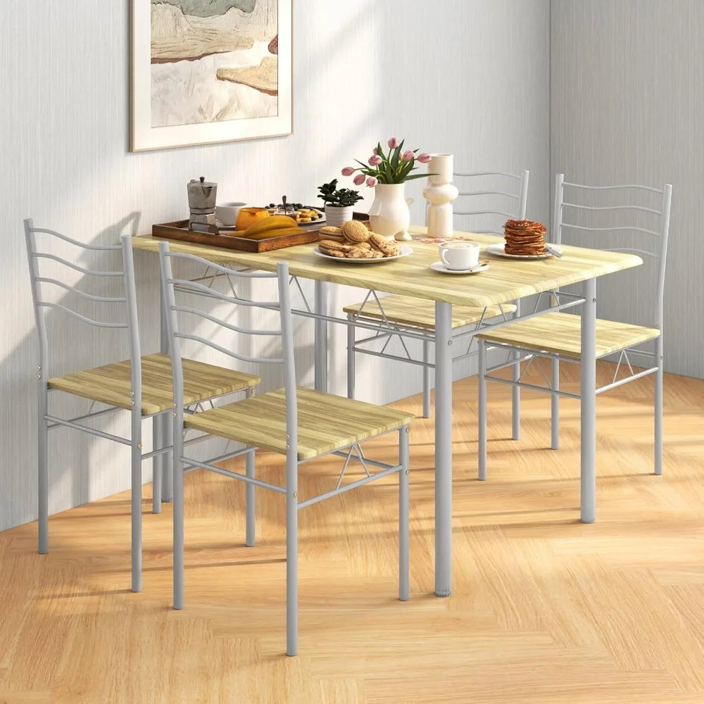 Contemporary Dining Table Set With Metal Frame And Chairs
