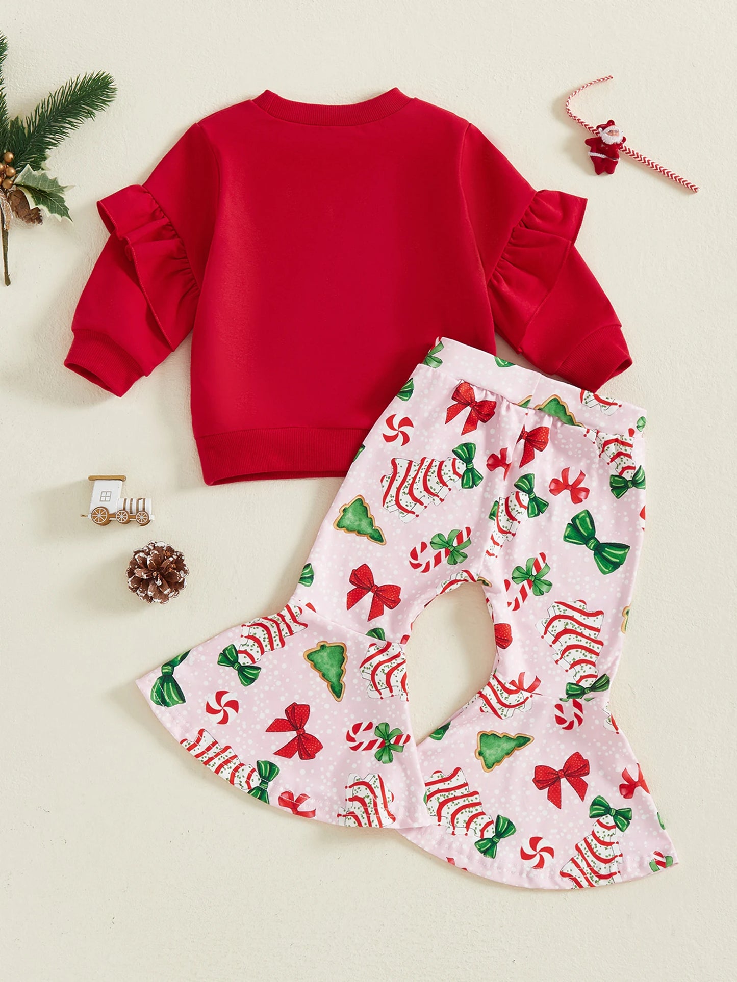 Cute Baby Girl Winter Clothes Set Bow Print Flare Pants