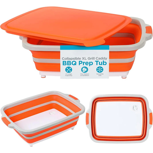 Collapsible XL BBQ Prep Tub With Cutting Board And Lid