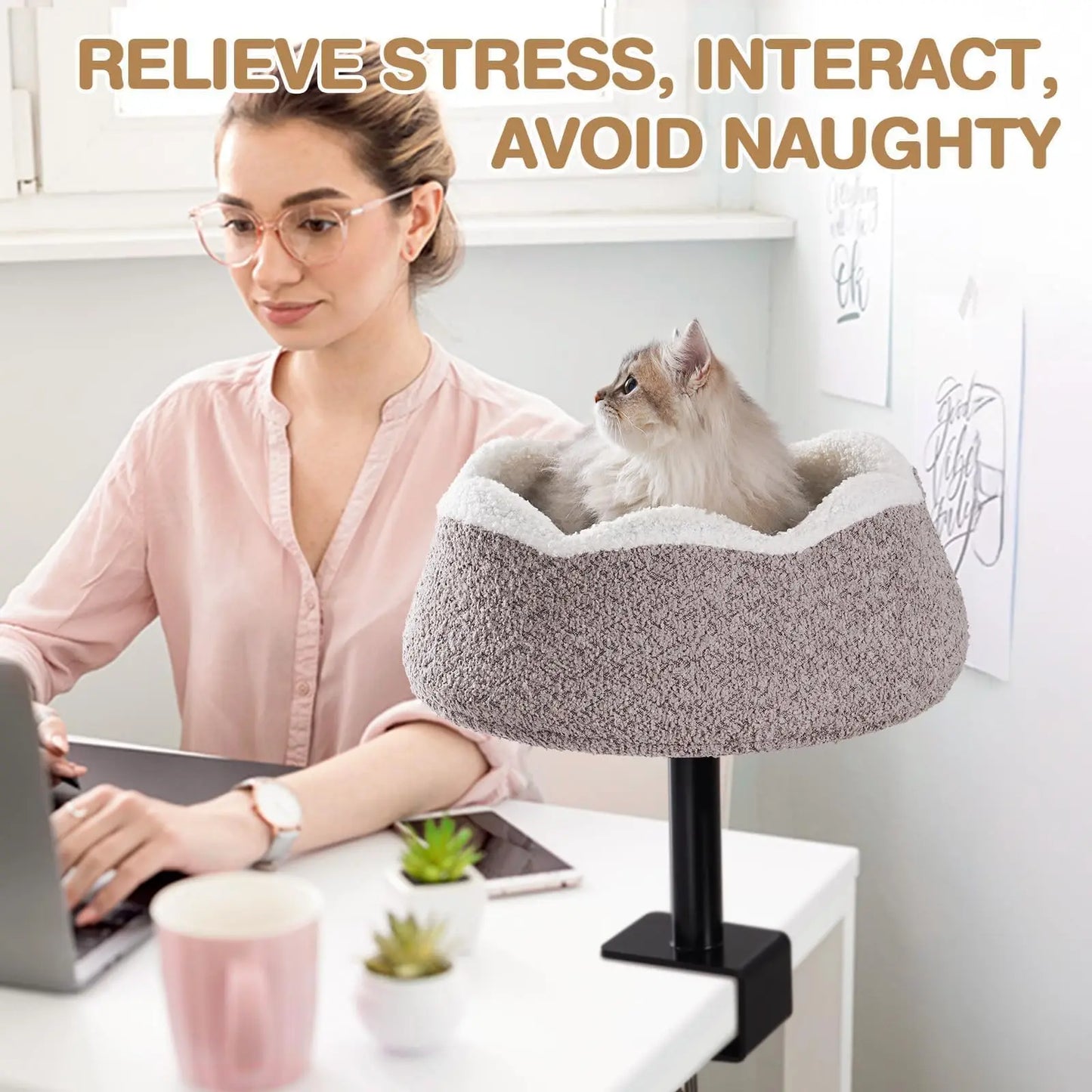 MEWOOFUN Cat Desk Bed Perch With 360 Rotation Adjustable