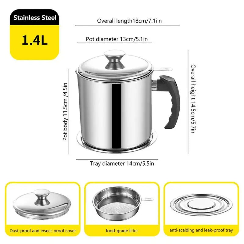 Grease Filter Pot With Lid Oil Storage Tray For Kitchen