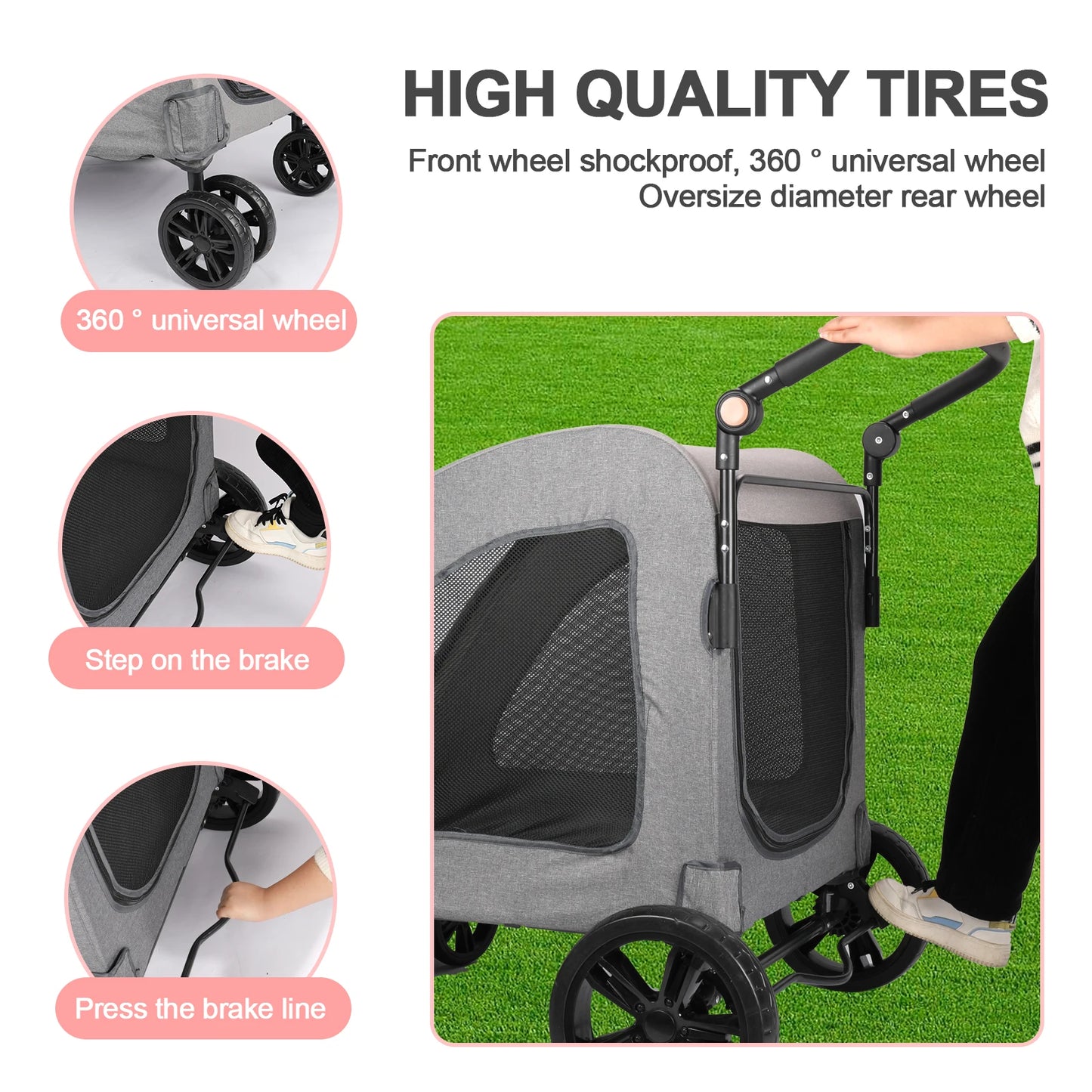 Premium Pet Stroller With Three Wheels For Dogs And Cats