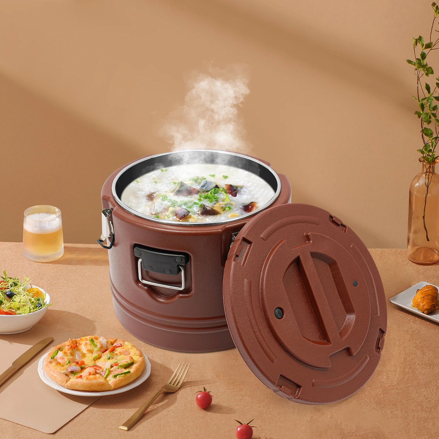 Brown Modern Insulated Stainless Steel Food Warmer Carrier
