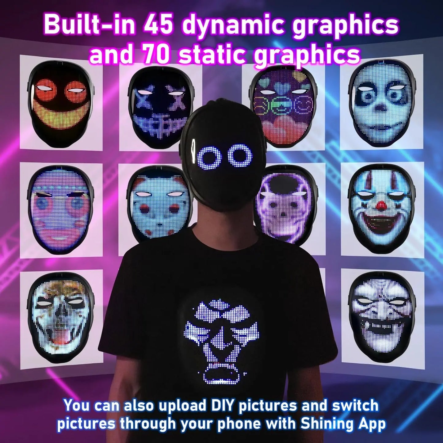 Bluetooth LED Mask With App Control For Animated GIFs