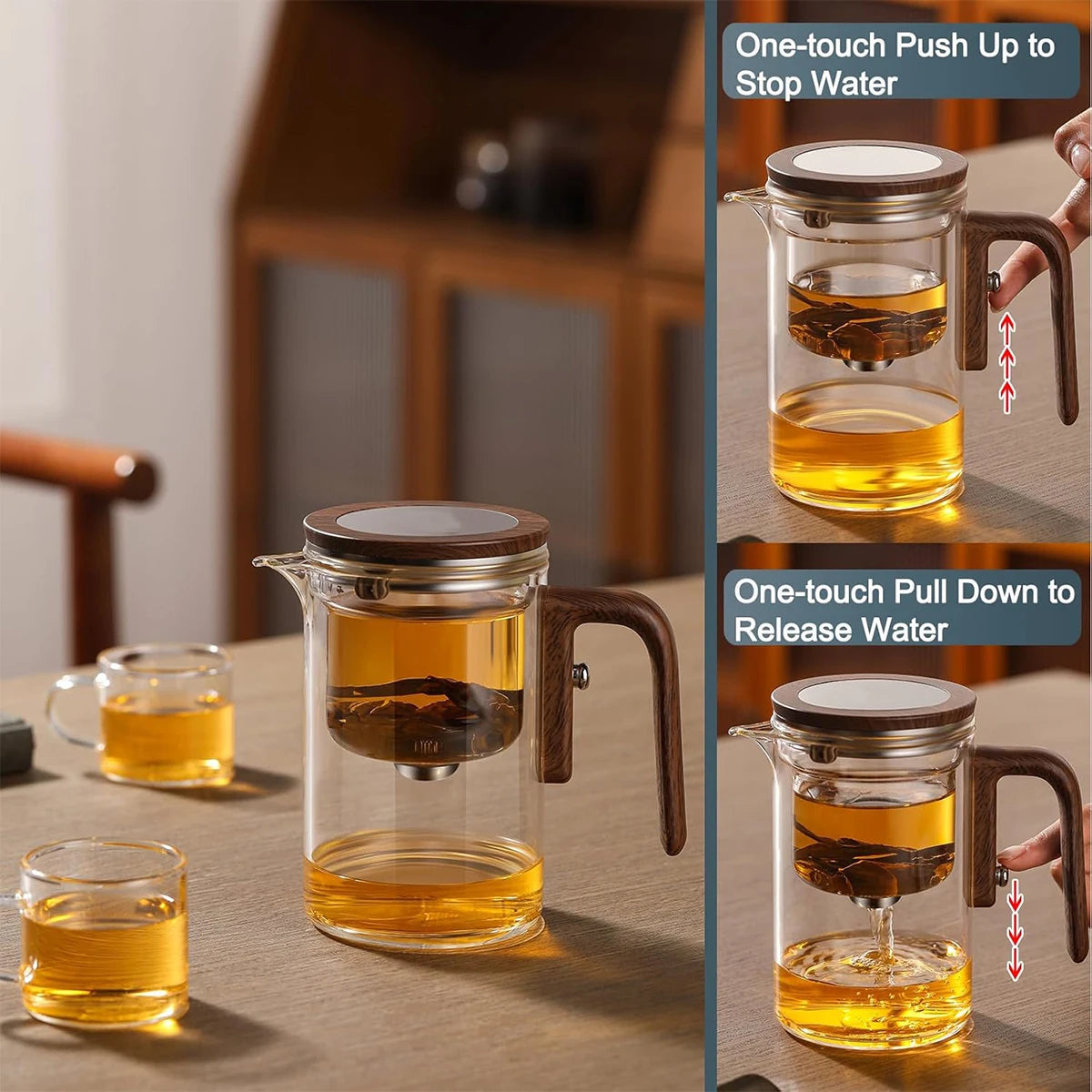 Enchanti Glass Tea Pot with Infuser and Wooden Handle