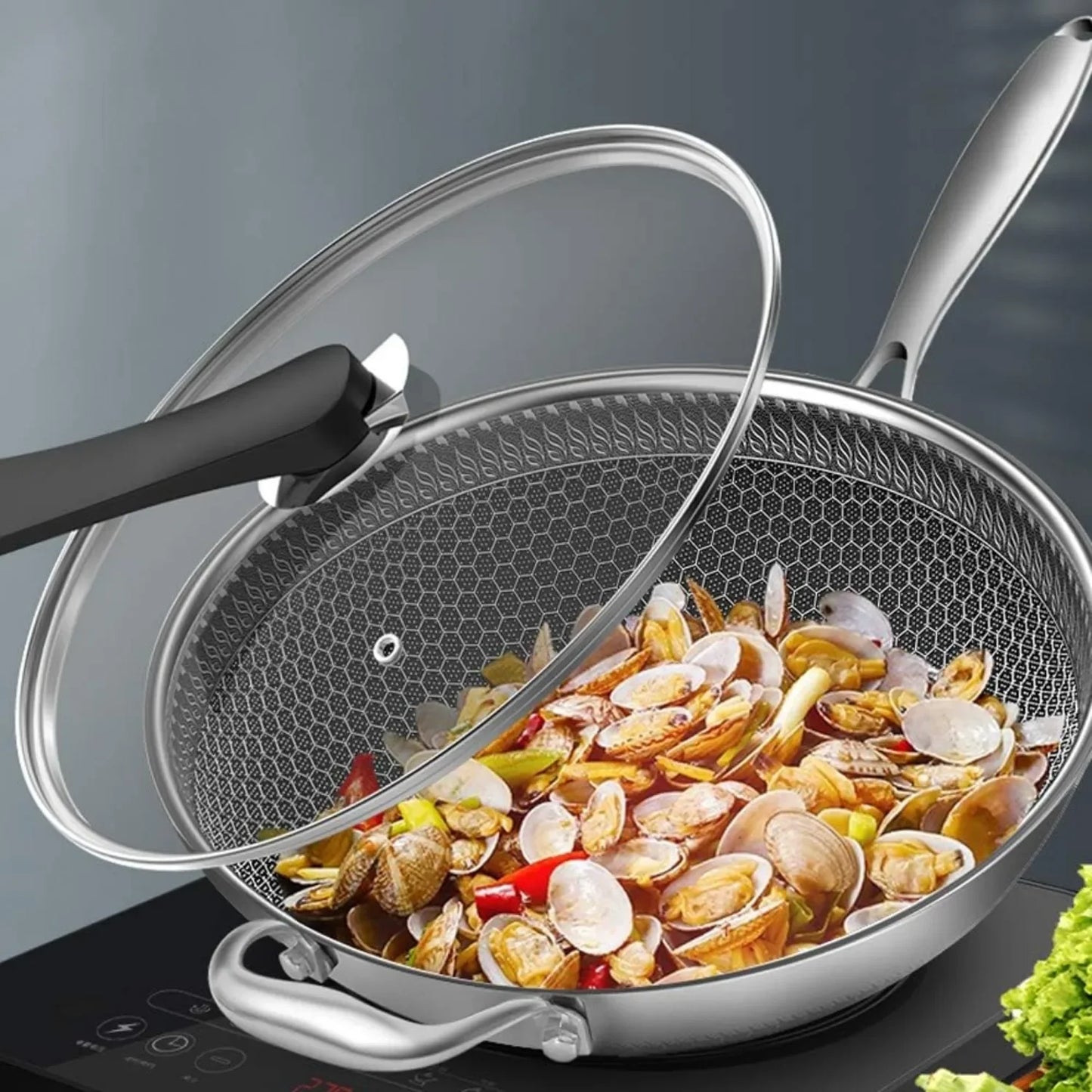 Hign-concerned Stainless Steel Saute Pan With Honeycomb Coating Nonstick