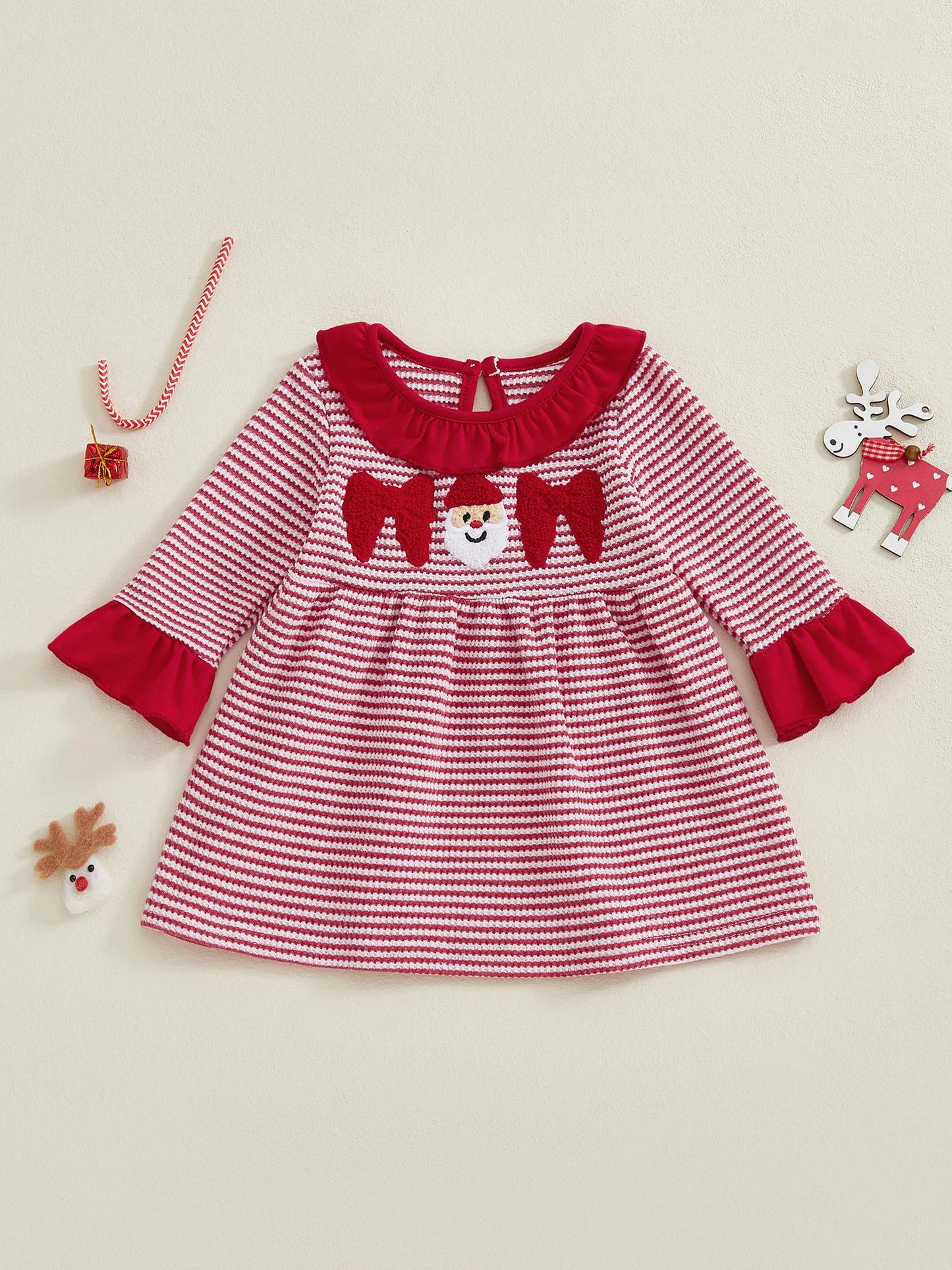Cute Baby Girl Santa Dress Embroidered Striped A Line