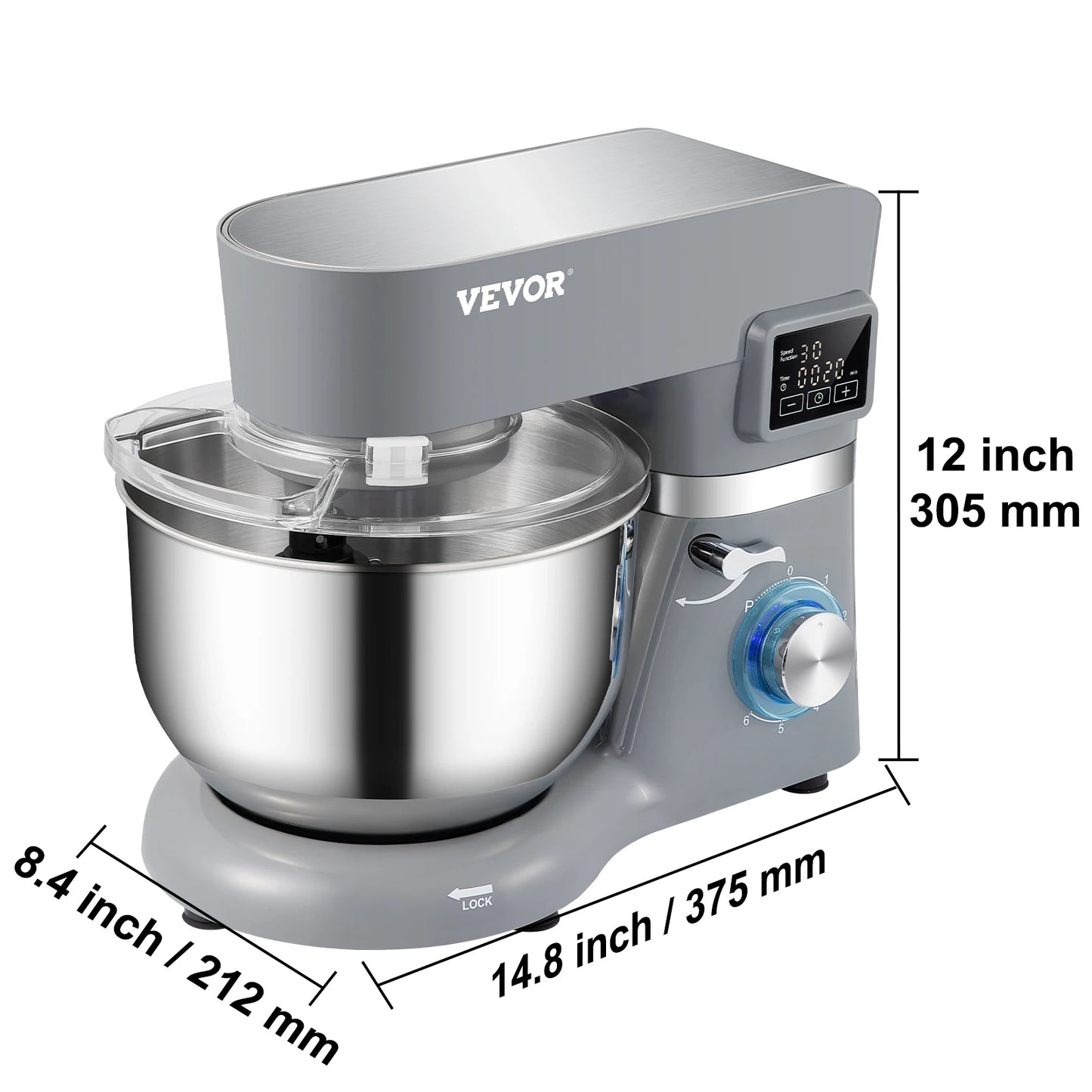 VEVOR Electric Stand Mixer 6 Speed LCD Panel Stainless