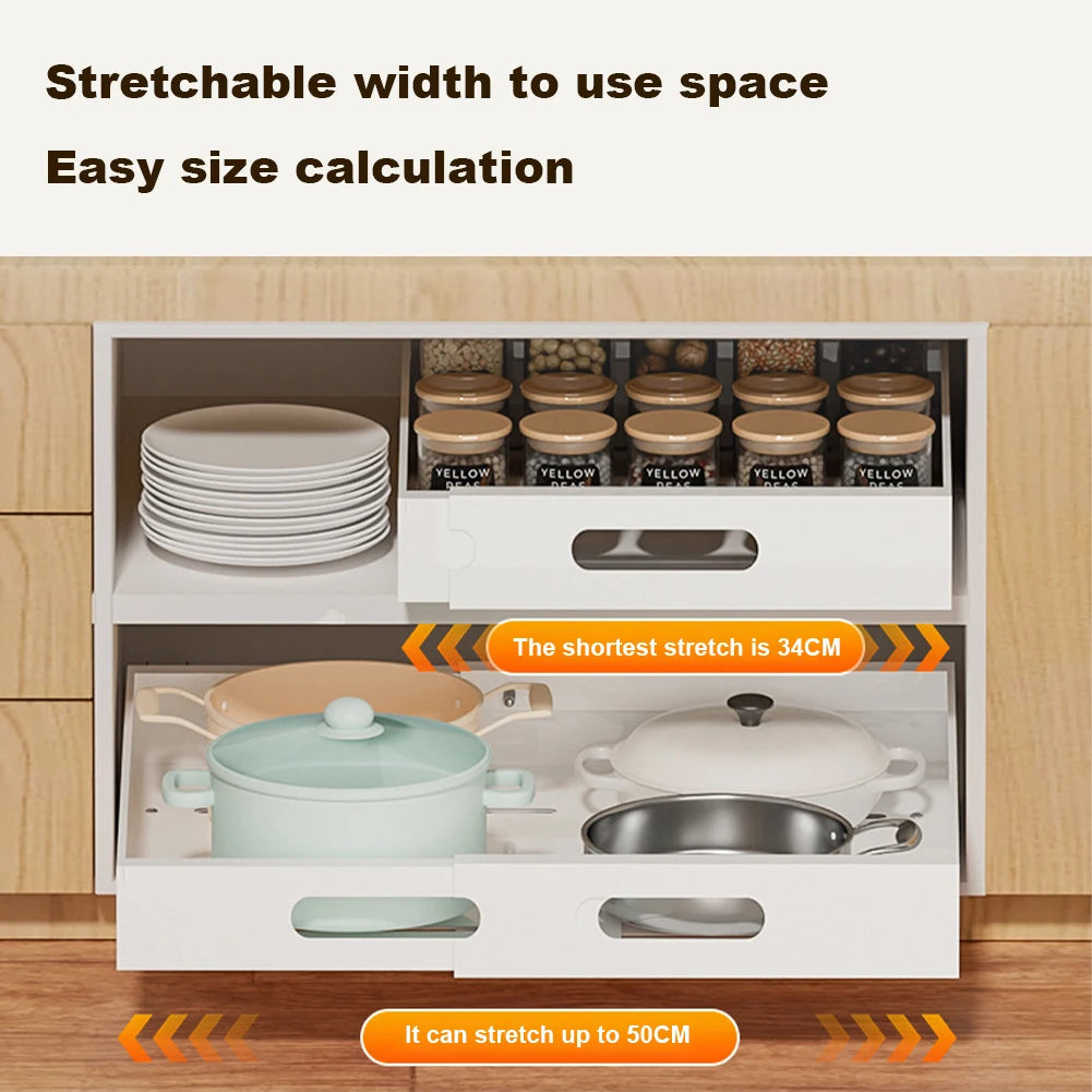 Telescopic Kitchen Drawer Organizer Pullout Shelf Unit
